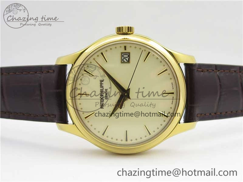 Calatrava 5227R YG ZF 1:1 Best Edition Ivory Dial on Brown Leather Strap A324CS