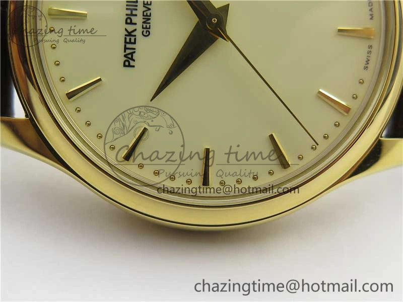 Calatrava 5227R YG ZF 1:1 Best Edition Ivory Dial on Brown Leather Strap A324CS
