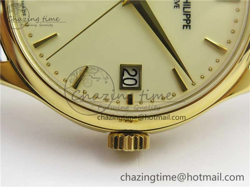 Calatrava 5227R YG ZF 1:1 Best Edition Ivory Dial on Brown Leather Strap A324CS