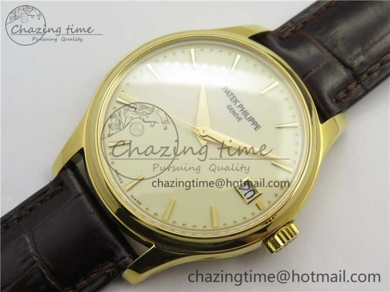 Calatrava 5227R YG ZF 1:1 Best Edition Ivory Dial on Brown Leather Strap A324CS