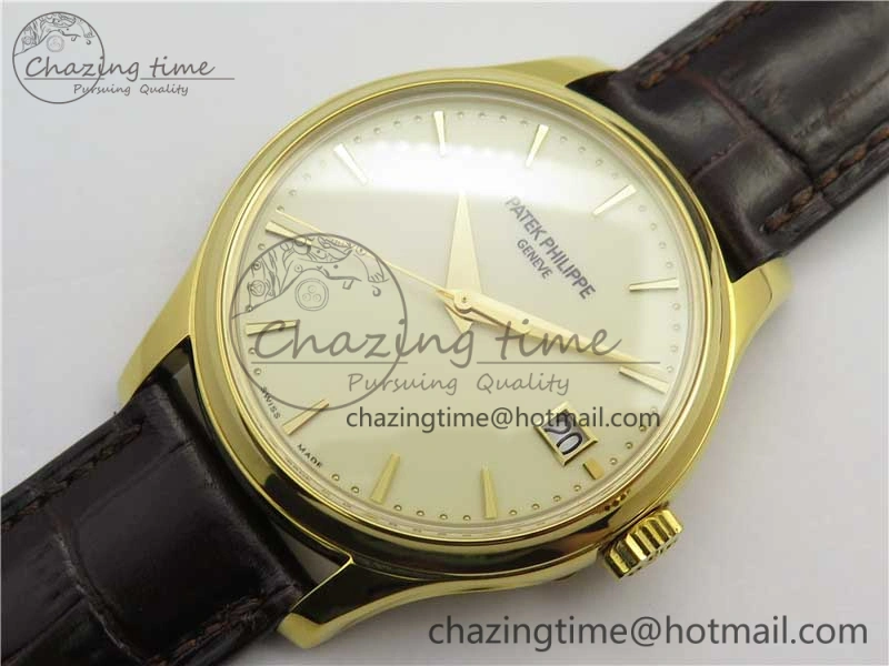 Calatrava 5227R YG ZF 1:1 Best Edition Ivory Dial on Brown Leather Strap A324CS