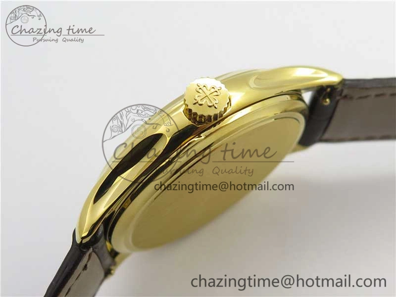 Calatrava 5227R YG ZF 1:1 Best Edition Ivory Dial on Brown Leather Strap A324CS