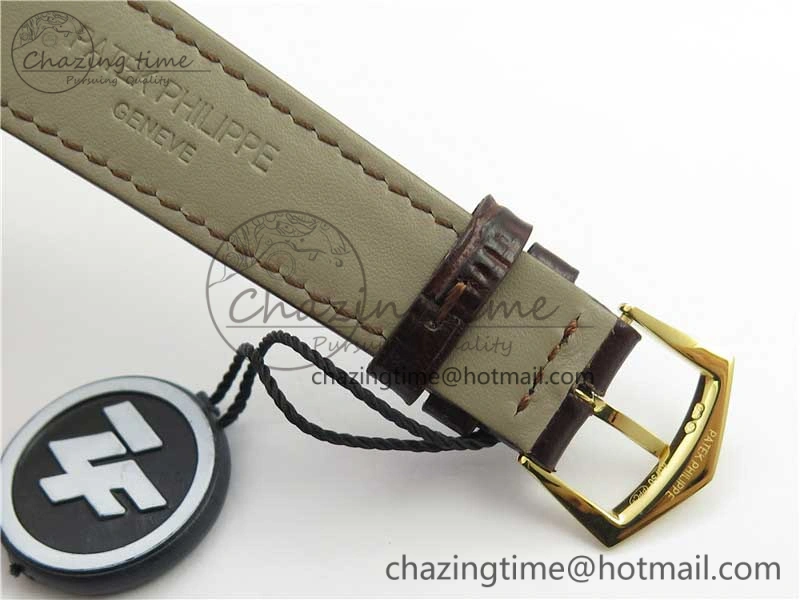 Calatrava 5227R YG ZF 1:1 Best Edition Ivory Dial on Brown Leather Strap A324CS