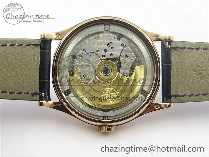 Calatrava 5296G RG ZF 1:1 Best Edition White Dial Blue Hands on Black Leather Strap 324CS