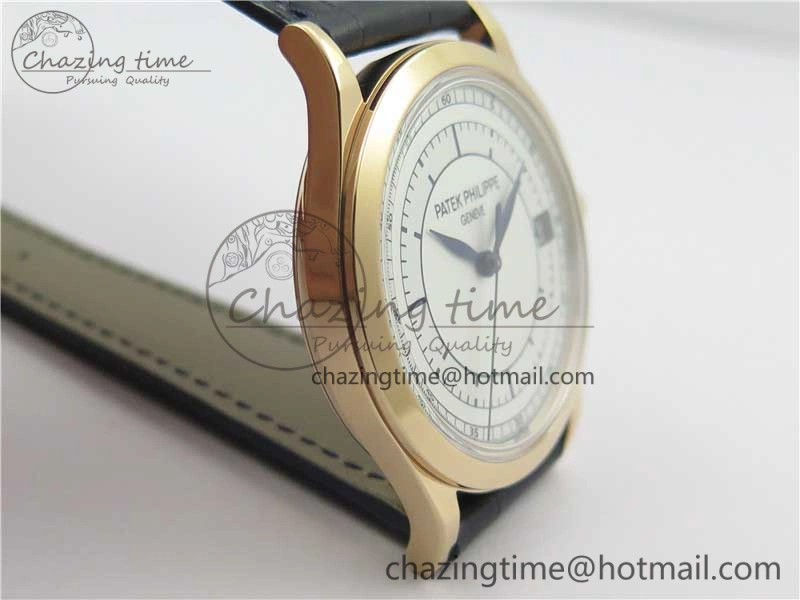 Calatrava 5296G RG ZF 1:1 Best Edition White Dial Blue Hands on Black Leather Strap 324CS