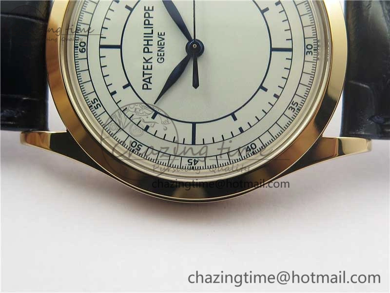 Calatrava 5296G RG ZF 1:1 Best Edition White Dial Blue Hands on Black Leather Strap 324CS