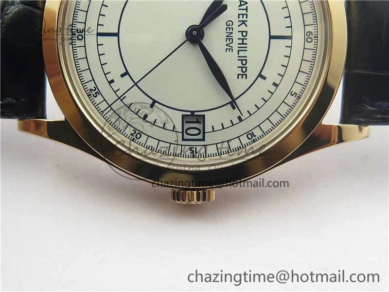 Calatrava 5296G RG ZF 1:1 Best Edition White Dial Blue Hands on Black Leather Strap 324CS