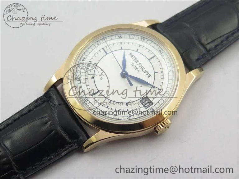 Calatrava 5296G RG ZF 1:1 Best Edition White Dial Blue Hands on Black Leather Strap 324CS