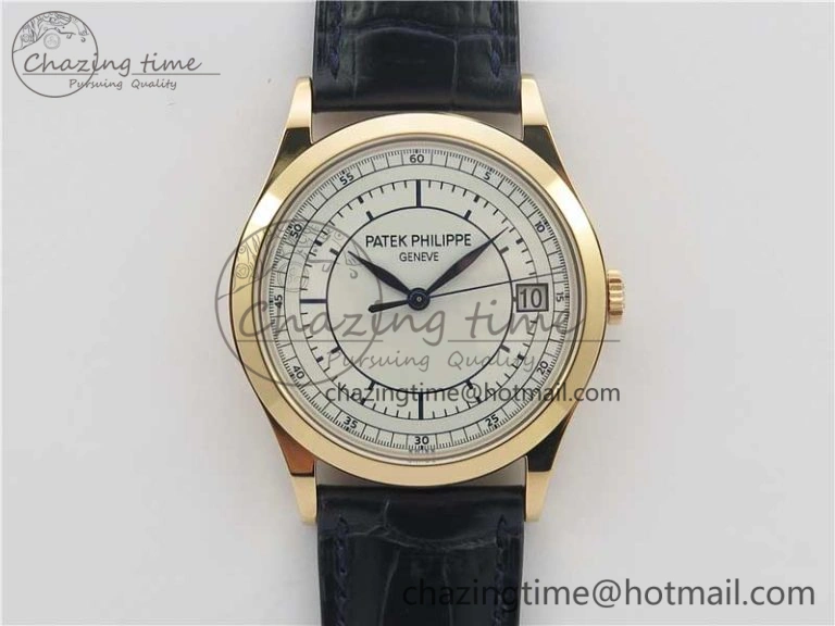 Calatrava 5296G RG ZF 1:1 Best Edition White Dial Blue Hands on Black Leather Strap 324CS