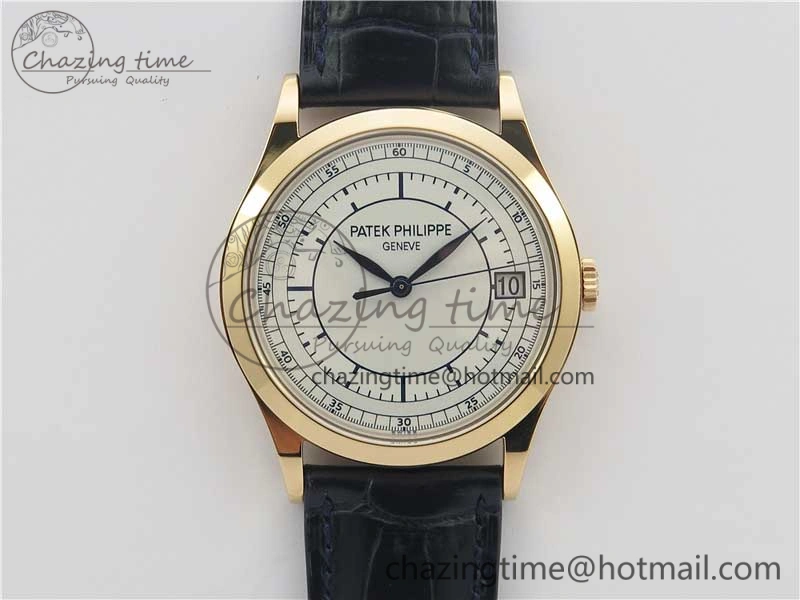 Calatrava 5296G RG ZF 1:1 Best Edition White Dial Blue Hands on Black Leather Strap 324CS
