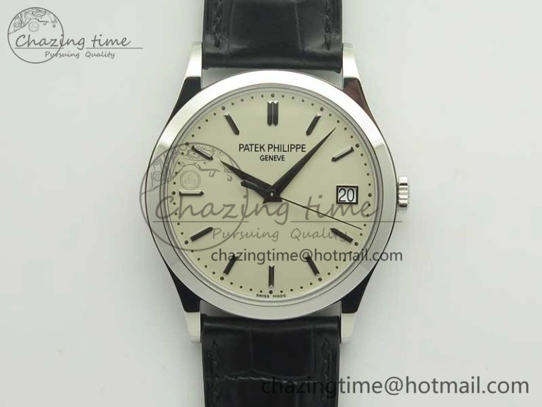 Calatrava 5296G SS ZF 1:1 Best Edition Ivory Dial On Black Leather Strap 324CS (Free Box