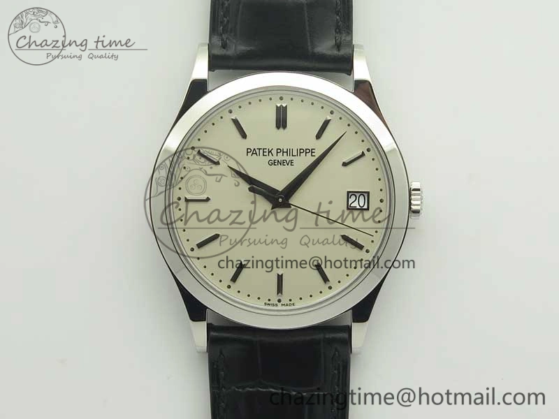 Calatrava 5296G SS ZF 1:1 Best Edition Ivory Dial On Black Leather Strap 324CS (Free Box