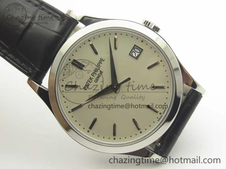 Calatrava 5296G SS ZF 1:1 Best Edition Ivory Dial On Black Leather Strap 324CS (Free Box