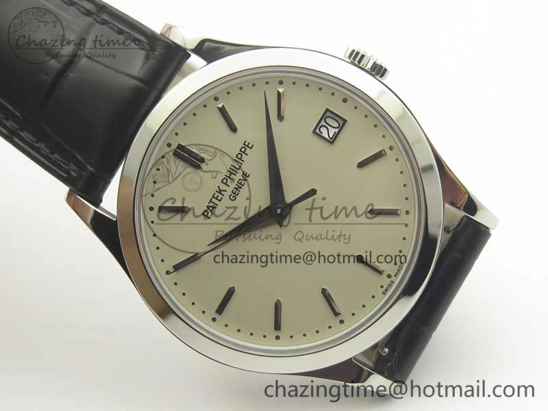 Calatrava 5296G SS ZF 1:1 Best Edition Ivory Dial On Black Leather Strap 324CS (Free Box