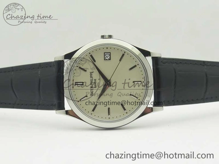 Calatrava 5296G SS ZF 1:1 Best Edition Ivory Dial On Black Leather Strap 324CS (Free Box