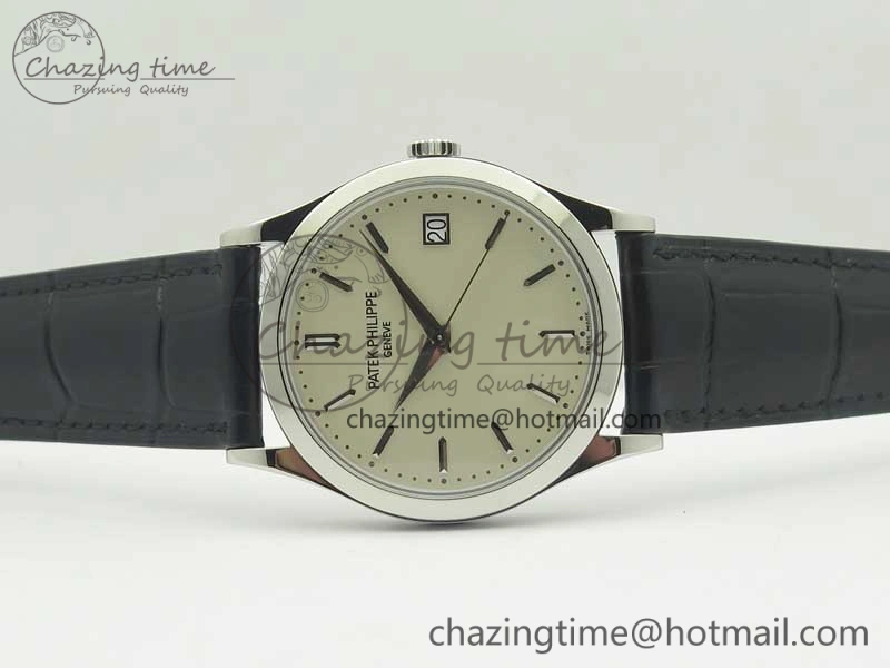 Calatrava 5296G SS ZF 1:1 Best Edition Ivory Dial On Black Leather Strap 324CS (Free Box