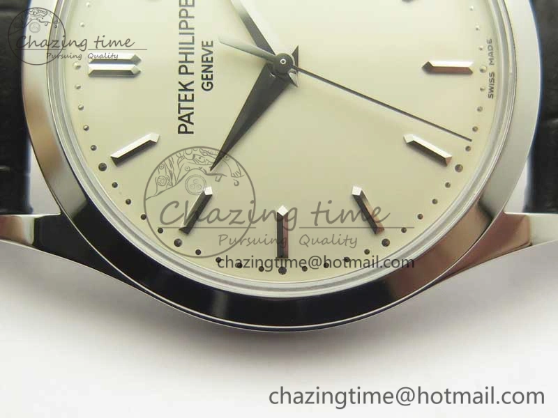 Calatrava 5296G SS ZF 1:1 Best Edition Ivory Dial On Black Leather Strap 324CS (Free Box
