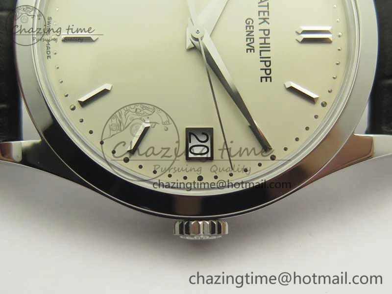 Calatrava 5296G SS ZF 1:1 Best Edition Ivory Dial On Black Leather Strap 324CS (Free Box