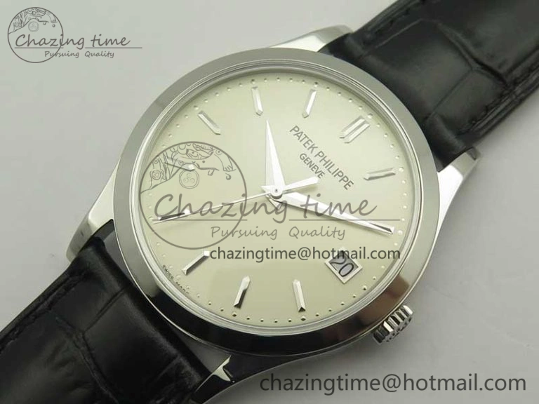 Calatrava 5296G SS ZF 1:1 Best Edition Ivory Dial On Black Leather Strap 324CS (Free Box