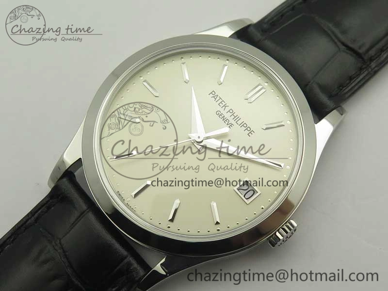 Calatrava 5296G SS ZF 1:1 Best Edition Ivory Dial On Black Leather Strap 324CS (Free Box