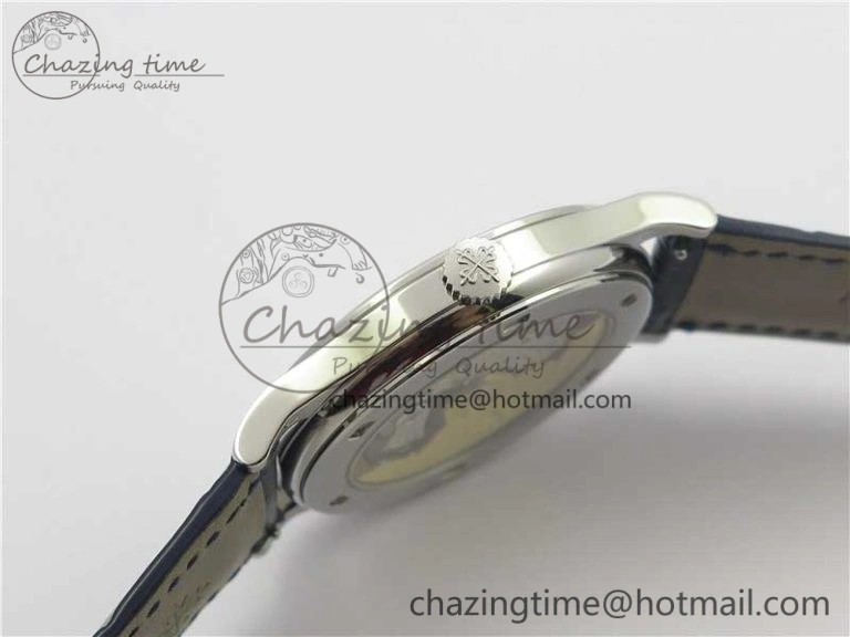 Calatrava 5296G SS ZF 1:1 Best Edition White Dial Blue Hands on Black Leather Strap 324CS