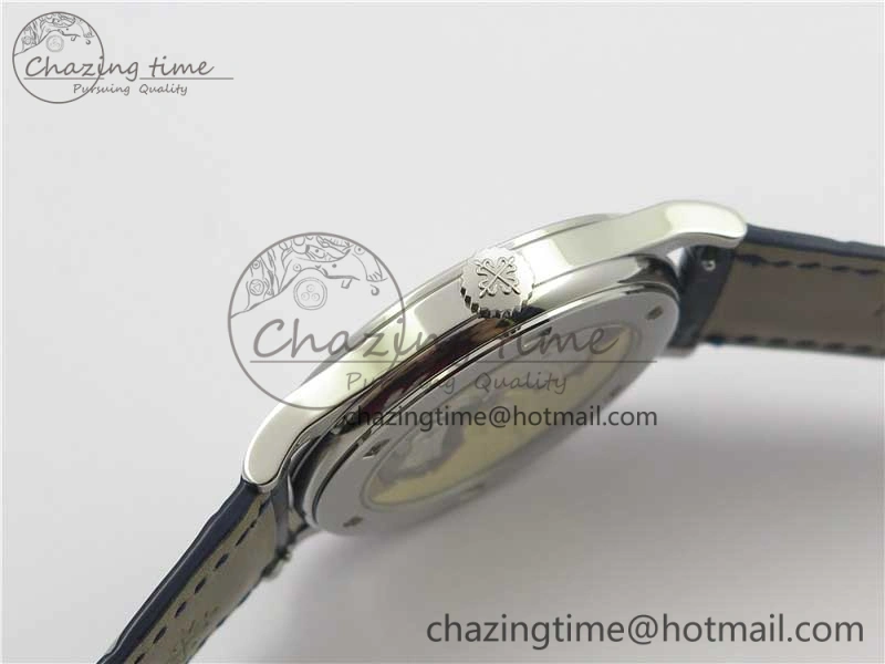 Calatrava 5296G SS ZF 1:1 Best Edition White Dial Blue Hands on Black Leather Strap 324CS