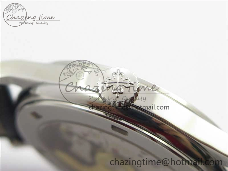 Calatrava 5296G SS ZF 1:1 Best Edition White Dial Blue Hands on Black Leather Strap 324CS