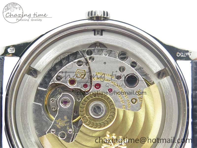 Calatrava 5296G SS ZF 1:1 Best Edition White Dial Blue Hands on Black Leather Strap 324CS