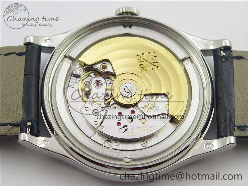 Calatrava 5296G SS ZF 1:1 Best Edition White Dial Blue Hands on Black Leather Strap 324CS