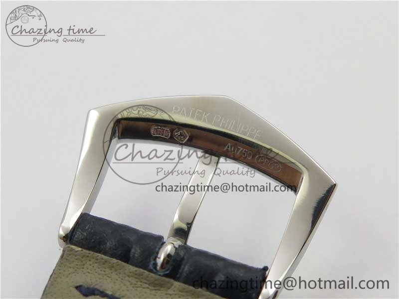 Calatrava 5296G SS ZF 1:1 Best Edition White Dial Blue Hands on Black Leather Strap 324CS
