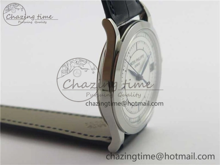 Calatrava 5296G SS ZF 1:1 Best Edition White Dial Blue Hands on Black Leather Strap 324CS