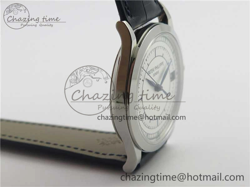 Calatrava 5296G SS ZF 1:1 Best Edition White Dial Blue Hands on Black Leather Strap 324CS
