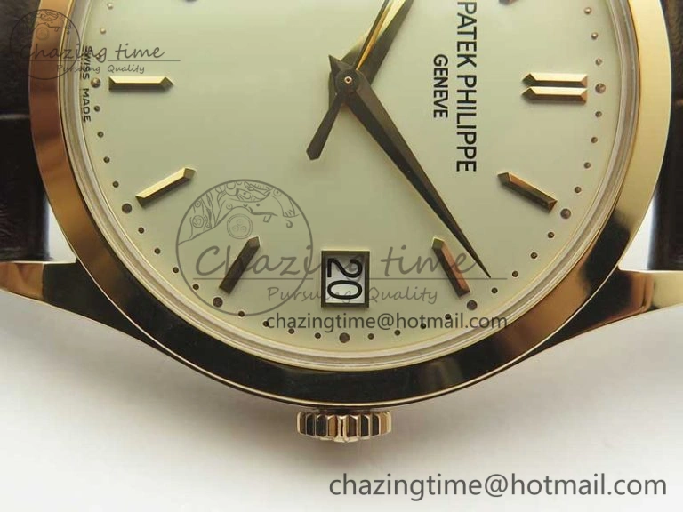 Calatrava 5296R RG ZF 1:1 Best Edition Ivory Dial on Brown Leather Strap 324CS (Free box)