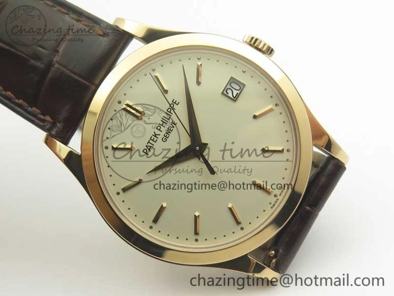 Calatrava 5296R RG ZF 1:1 Best Edition Ivory Dial on Brown Leather Strap 324CS (Free box)