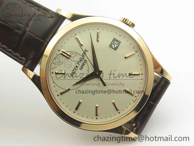 Calatrava 5296R RG ZF 1:1 Best Edition Ivory Dial on Brown Leather Strap 324CS (Free box)