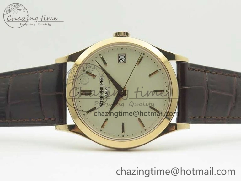 Calatrava 5296R RG ZF 1:1 Best Edition Ivory Dial on Brown Leather Strap 324CS (Free box)