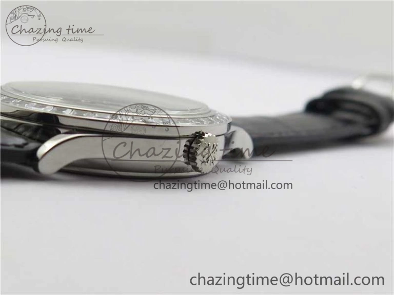 Calatrava 5298P-012 SS T Diamonds Bezel ZF 1:1 Best Edition Black Dial on Black Leather Strap A324CS