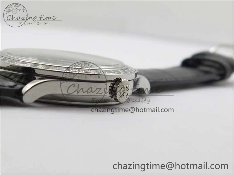 Calatrava 5298P-012 SS T Diamonds Bezel ZF 1:1 Best Edition Black Dial on Black Leather Strap A324CS