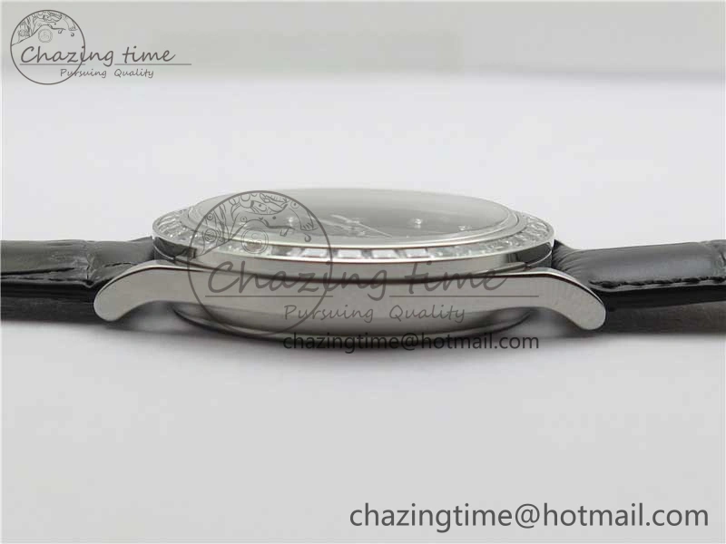 Calatrava 5298P-012 SS T Diamonds Bezel ZF 1:1 Best Edition Black Dial on Black Leather Strap A324CS
