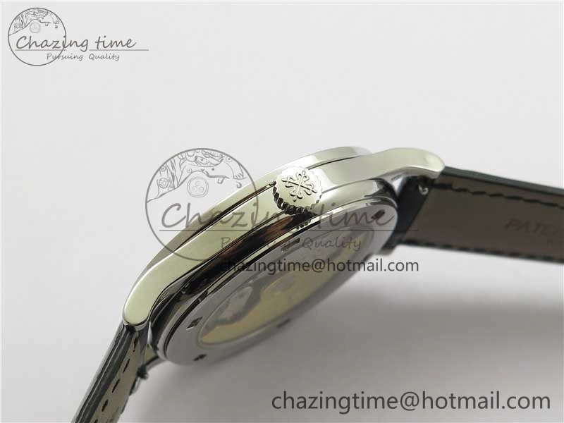 Calatrava 5298P-012 SS T Diamonds Bezel ZF 1:1 Best Edition Black Dial on Black Leather Strap A324CS