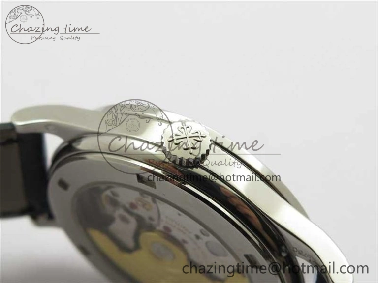 Calatrava 5298P-012 SS T Diamonds Bezel ZF 1:1 Best Edition Black Dial on Black Leather Strap A324CS