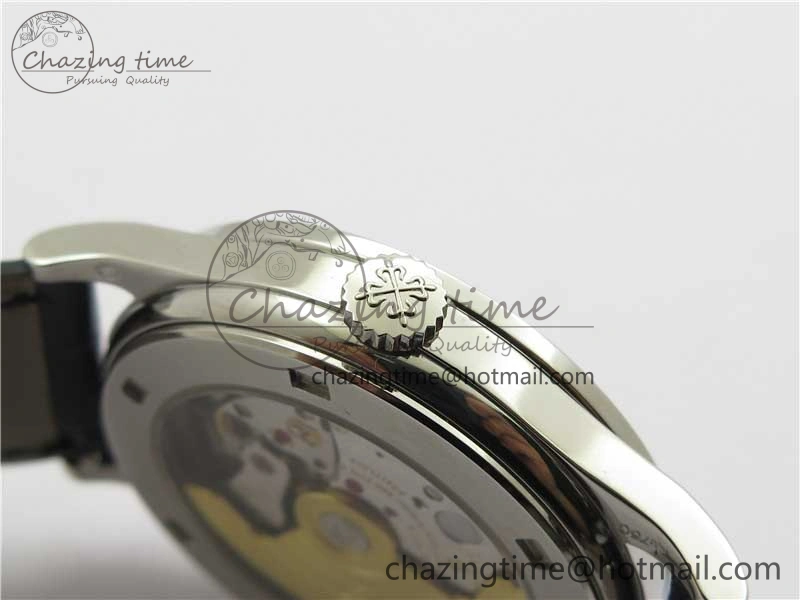 Calatrava 5298P-012 SS T Diamonds Bezel ZF 1:1 Best Edition Black Dial on Black Leather Strap A324CS