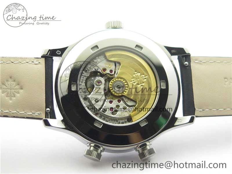 Calatrava 5524 Pilot Travel Time SS GRF Black Dial on Black Leather Strap A324 V2