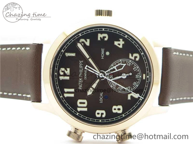Calatrava 5524R Pilot Travel Time RG GRF Brown Dial on Brown Leather Strap A324 V2