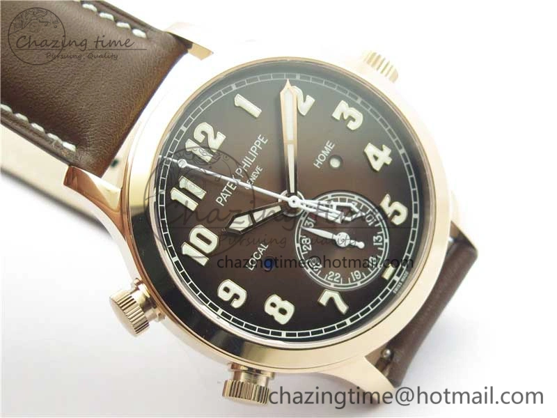 Calatrava 5524R Pilot Travel Time RG GRF Brown Dial on Brown Leather Strap A324 V2