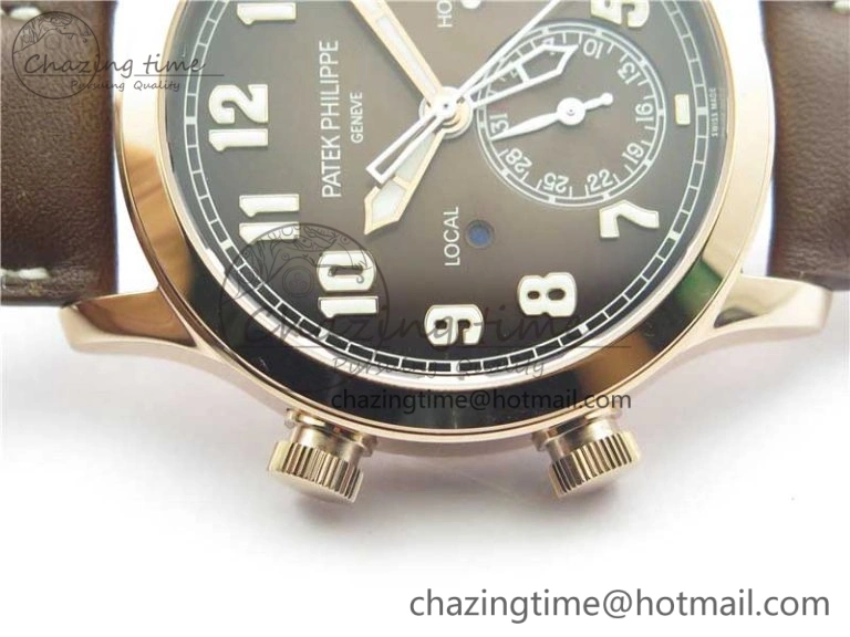 Calatrava 5524R Pilot Travel Time RG GRF Brown Dial on Brown Leather Strap A324 V2