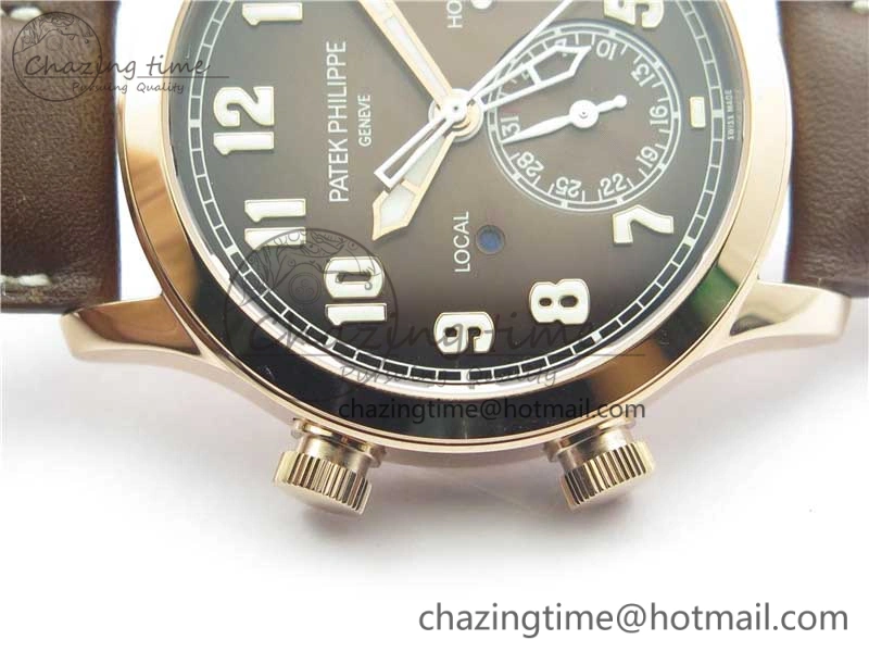 Calatrava 5524R Pilot Travel Time RG GRF Brown Dial on Brown Leather Strap A324 V2