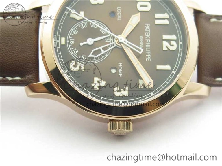 Calatrava 5524R Pilot Travel Time RG GRF Brown Dial on Brown Leather Strap A324 V2