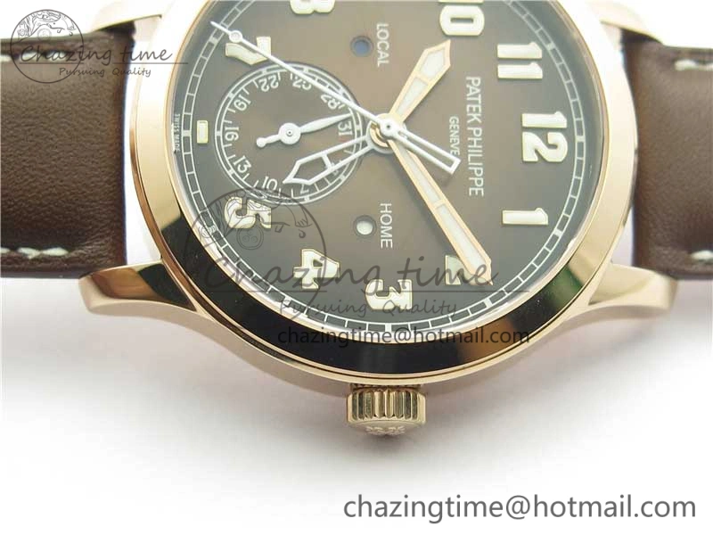 Calatrava 5524R Pilot Travel Time RG GRF Brown Dial on Brown Leather Strap A324 V2