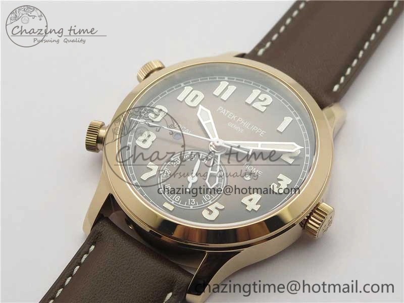 Calatrava 5524R Pilot Travel Time RG GRF Brown Dial on Brown Leather Strap A324 V2
